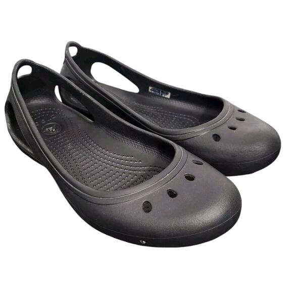CROCS KADEE BLACK SLIP ON FLAT COMFORT SHOES BALLET WOMEN'S SIZE 8 WORK CASUAL - Picture 1 of 7